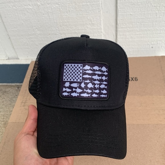 Mens Fishing American Flag Cap Trucker Hat Snapback Hats Black Nwt - Picture 9 of 9
